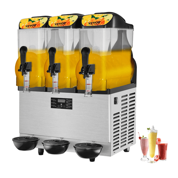 VEVOR Commercial Slushy Machine, 36L/9.6Gal Stainless Steel Margarita Smoothie Frozen Drink Maker, 150 Cup Triple Bowl Slushie Maker, 860W Slushie Machine for Home Party Restaurants Cafe Bars Use