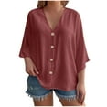 thumbnail image 1 of Diufon Women's Button Down Shirts 3/4 Sleev V Neck Tunic Blouses Plus Size Loose Flowy Cardigan Tops, 1 of 9