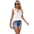 thumbnail image 3 of Women'S Casual Blouses Sleeveless Buttons V Neck Ruffle Tank Tops 2025 Trendy Summer Business Shirts Shallow Khaki S, 3 of 7