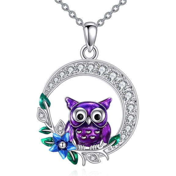 Moon Necklace 925 Sterling Silver Owl And Flower Pendant Necklace Cute Animal Jewelry Gifts For Women Friend