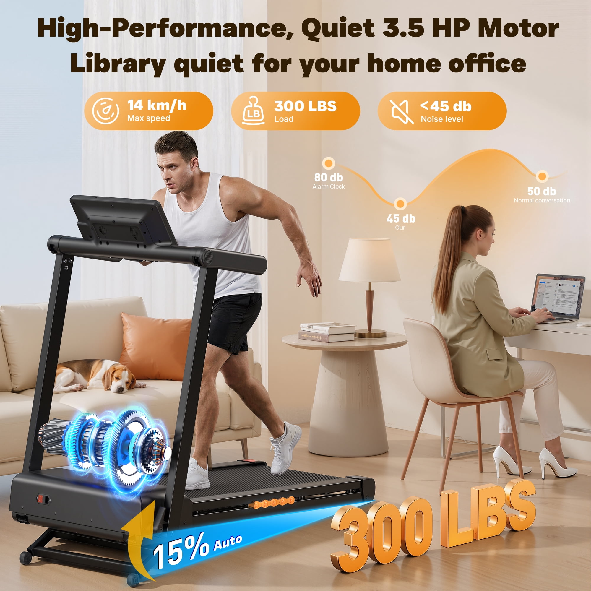Folding Treadmill Walking Pad with Incline, 3.5HP Treadmills for Home, 0.5-8.5MPH 12 HIIT Programs, App & Heart Rate, LED Display, Fitness Equipment