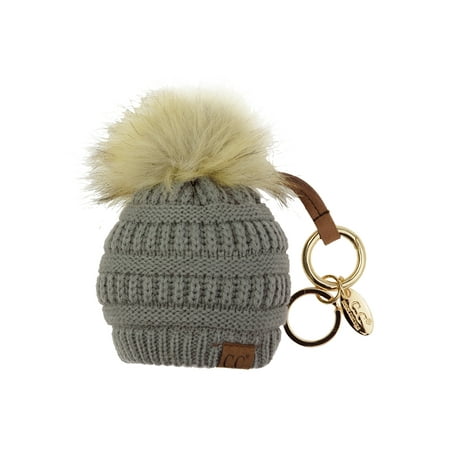 NYFASHION101® Pom Pom Beanie Key Chain Key Ring Handbag Tote Accessory - Natural Gray