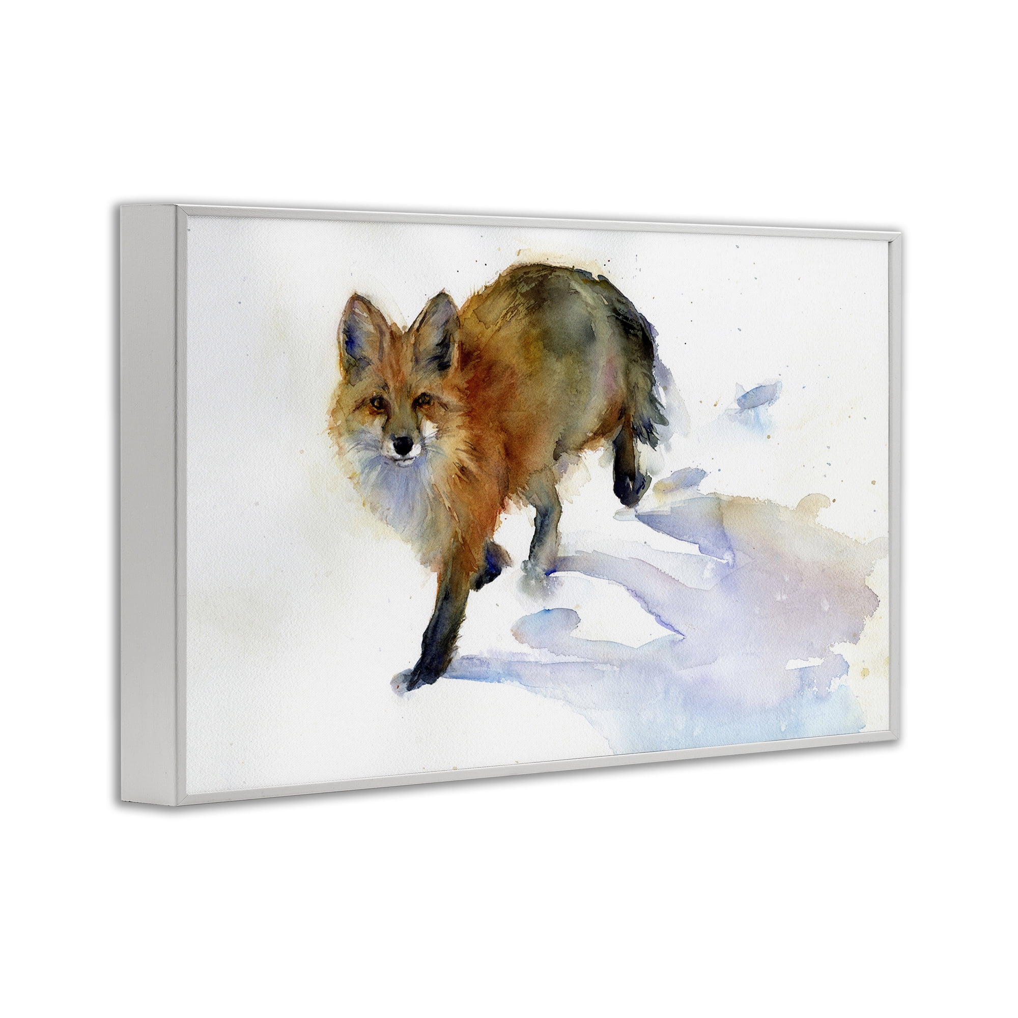 Stupell Industries Stepping Fox in Snow Animals & Insects Painting White Framed Art Print Wall Art, 24 x 16