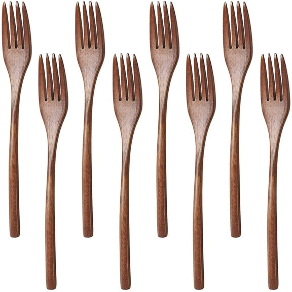 8 Pack Wooden Forks, SourceTon 9 Inch Long Handle Reusable Japanese Style Handmade Kitchen Utensil Wood Forks for Pasta, Fruit, Salad, Noodles