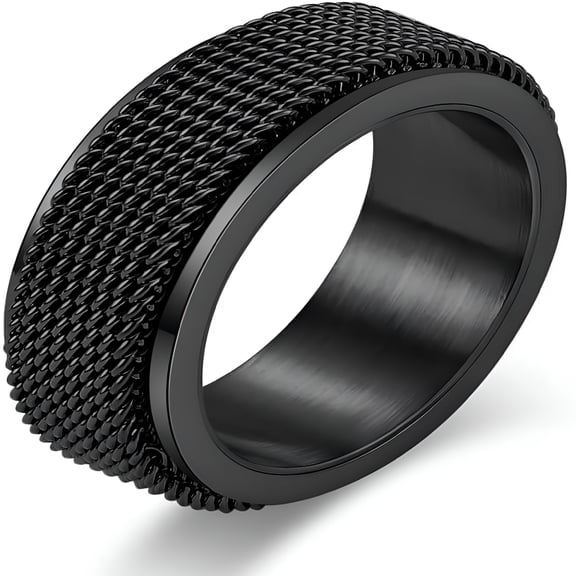 DESIGNICE Anxiety Ring for Men Chain Woven Mesh Rings Cool Titanium Stainless Steel Spinner Ring 8Mm Gold/Silver/Black Fidget Rings for Men Male Masculine Band Jewelry