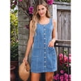 thumbnail image 4 of Dresses for Women Sleeveless Stretchy Jean Summer Casual Western Short Button Down Dress with Patch Pocket Light Blue XL, 4 of 8