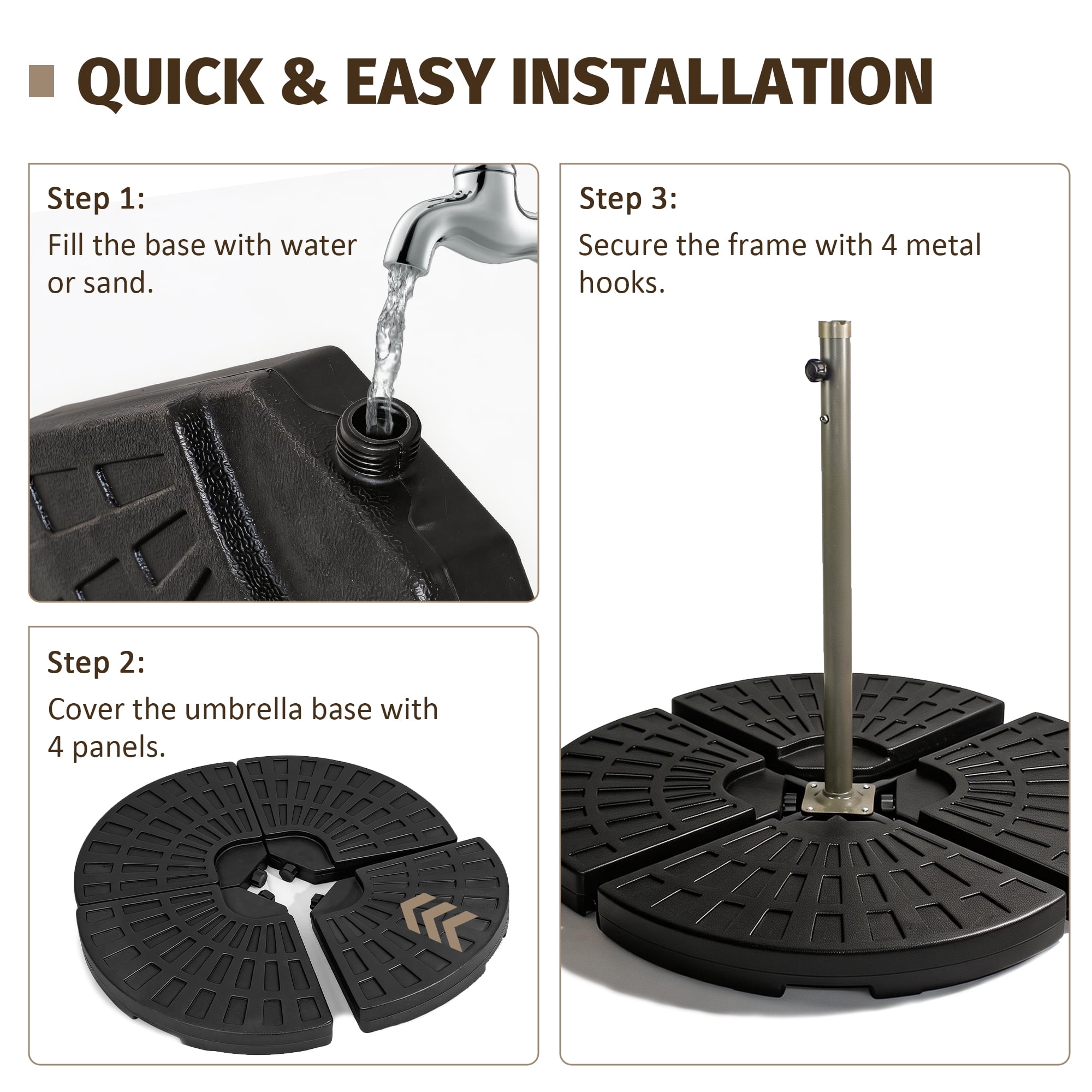 Round Umbrella Stand Base, 4-Piece Fillable Offset Patio Umbrella Base, Heavy Duty 220lbs Windproof Umbrella Stand for Outdoor, Black Round Parasol Base for Backyard, Garden