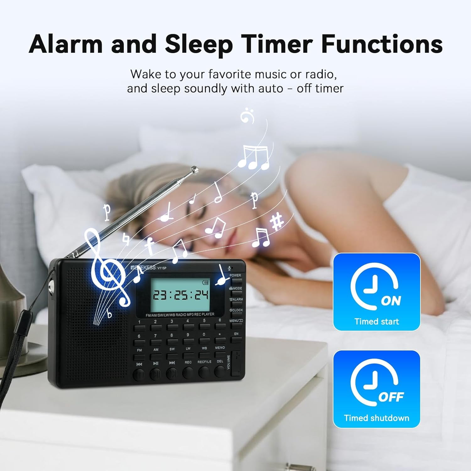 Retekess V115P Emergency radio with NOAA,Rechargeable AM FM SW WB Radio,Wireless Connection,1800mAh Battery,Digital Tuner,TF/AUX,Recording,Flashlight,Sleep Timer,Alarm Clock,for Emergency,Camping