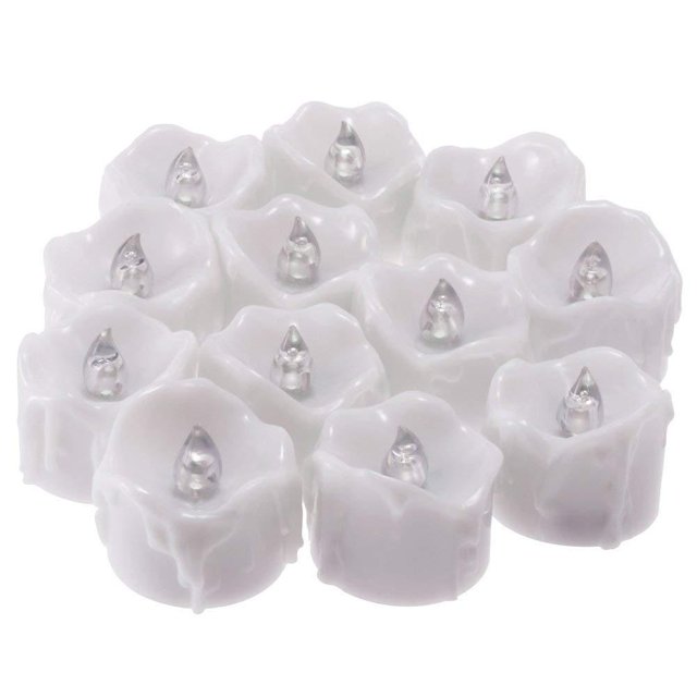 Velas con temporizador LED, paquete de 12 luces LED para té, velas sin llama, velas eléctricas de cera real parpadeantes