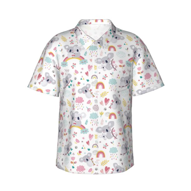Balery Cute Koala Camisas hawaianas de manga corta para hombre, camisas playeras de corte holgado, camisas de vacaciones con botones,X-Large
