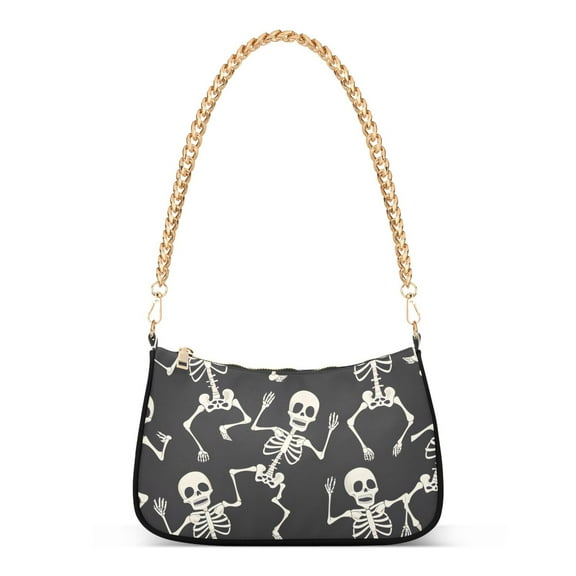 Ryvnso Skull Skeleton Dancing Womens Chain Shoulder Bag Tote Handbags Clutch Hobo Purse with Zipper for Travel