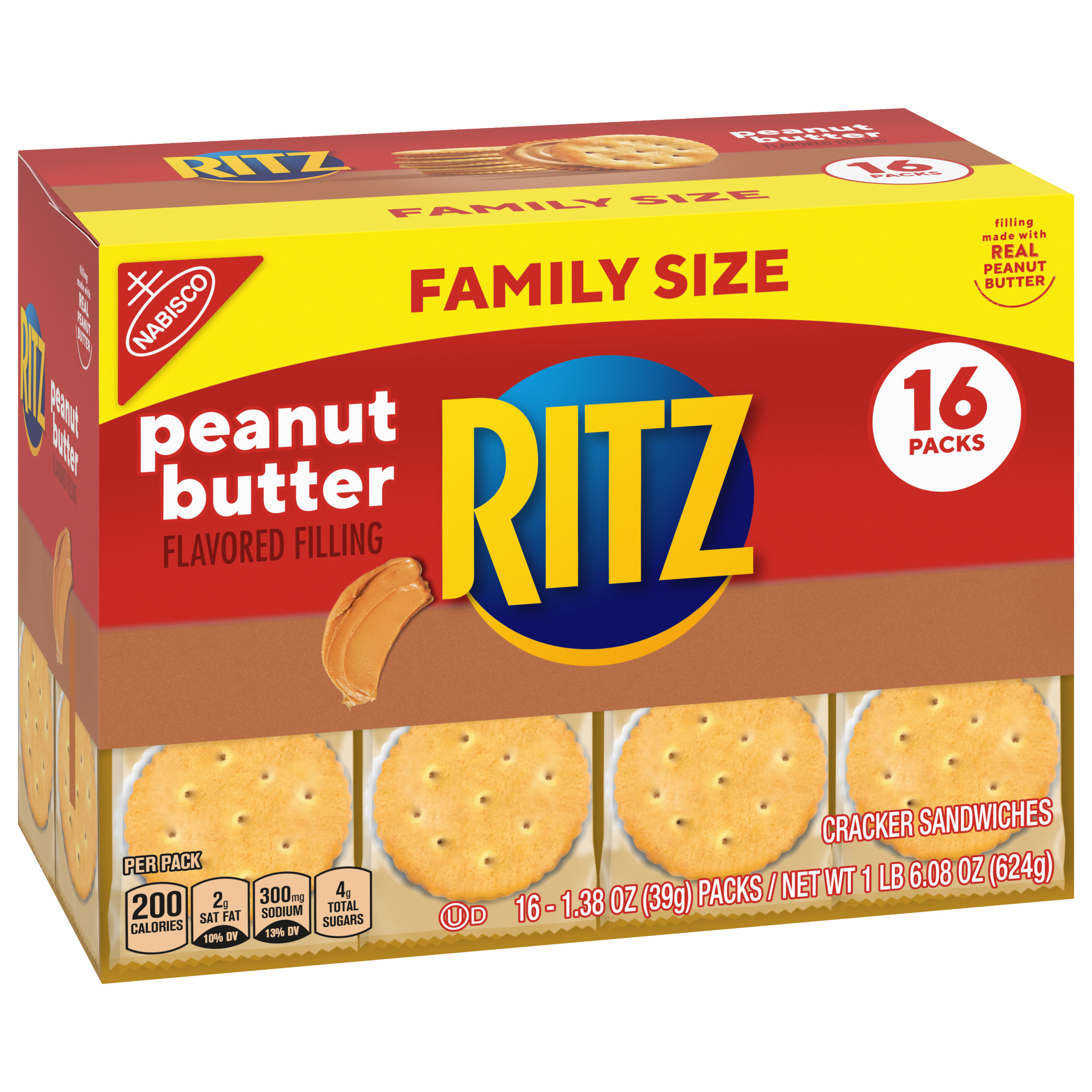 RITZ Peanut Butter Sandwich Crackers, Family Size, 16 - 1.38 oz Packs - image 2 of 13