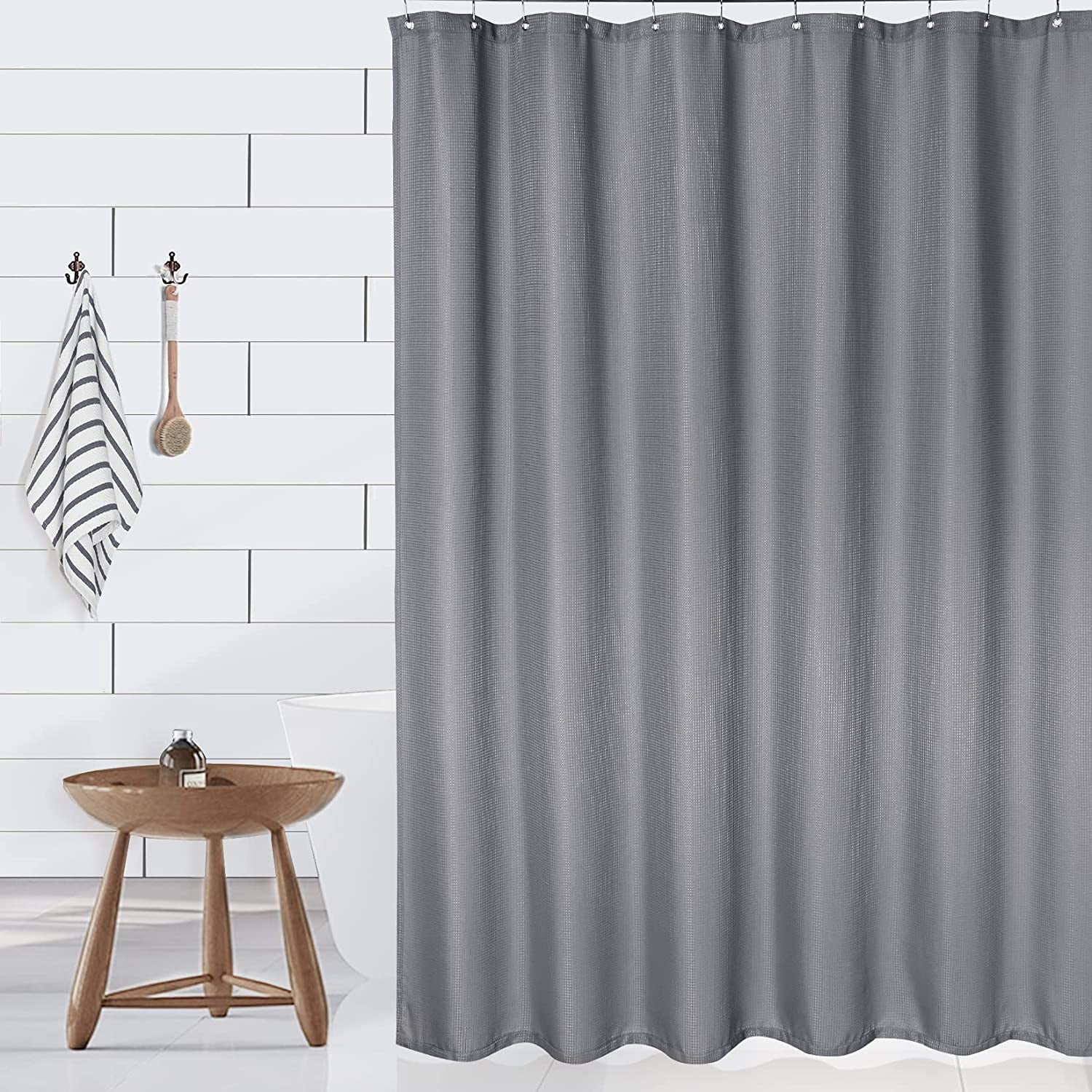 Shower Curtain 72"×84" Waffle Weave Fabric Water Resistant Shower