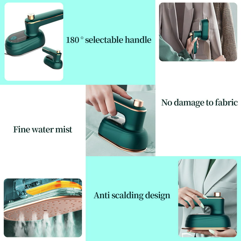 Micro Steam Iron Mini Iron Travel Irons Small Iron Steam Iron For Clothes,  Portable Steam Iron, Handheld Garment Steamer for Home and Travel (Green)
