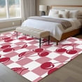 thumbnail image 5 of 5x7 Washable Area Rug, Red Cherries Non-Slip Large Rectangle Rug for Living Room Bedroom, Pink Plaid Abstract Fruit Modern Style Simple Indoor Floor Mat for Home Decor, 5 of 9