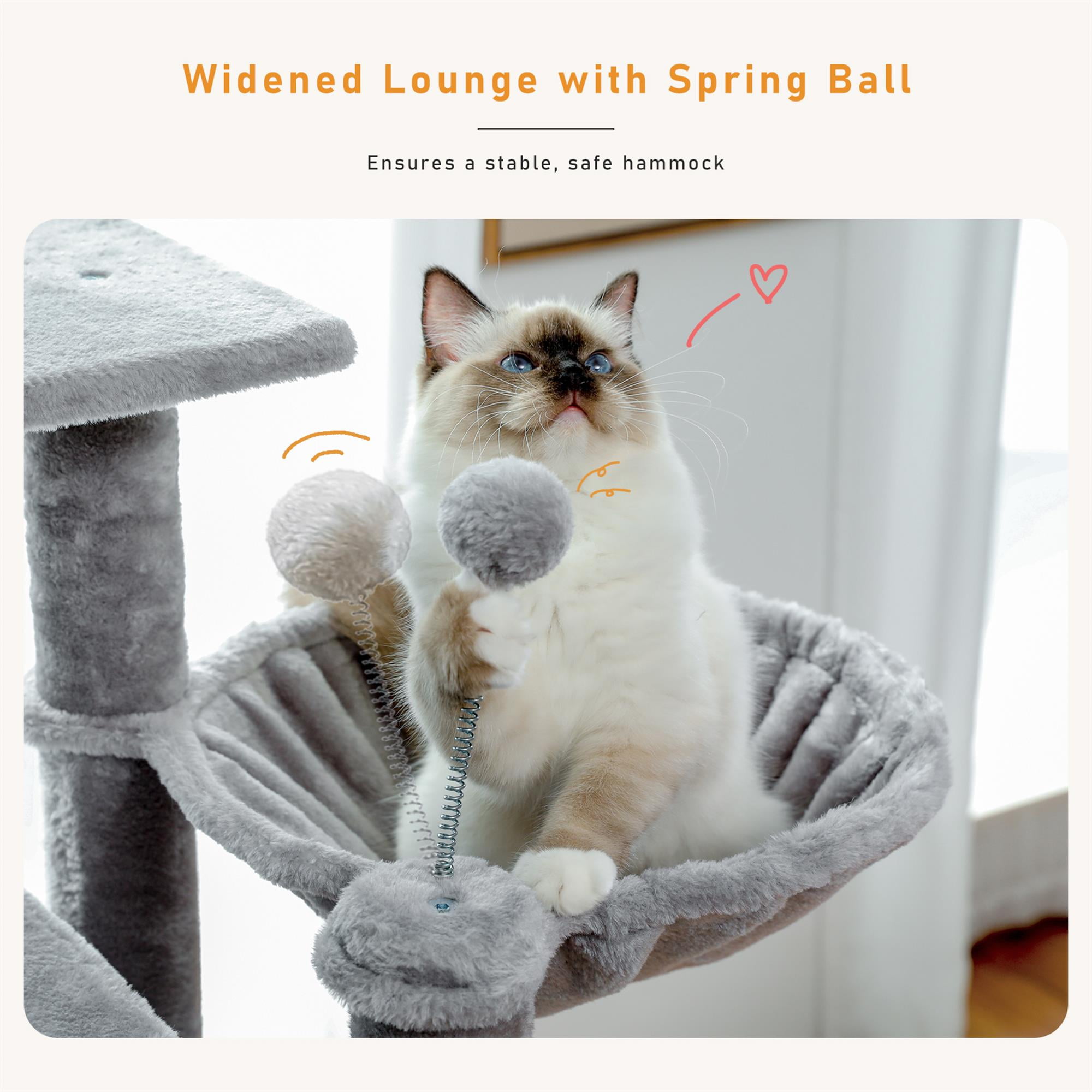 Kadyn 59" Cat Tree Tower for Indoor Cats, Plush Multi-Level Cat Condo with 6 Scratching Posts, Perches, Caves, Hammock, Gray