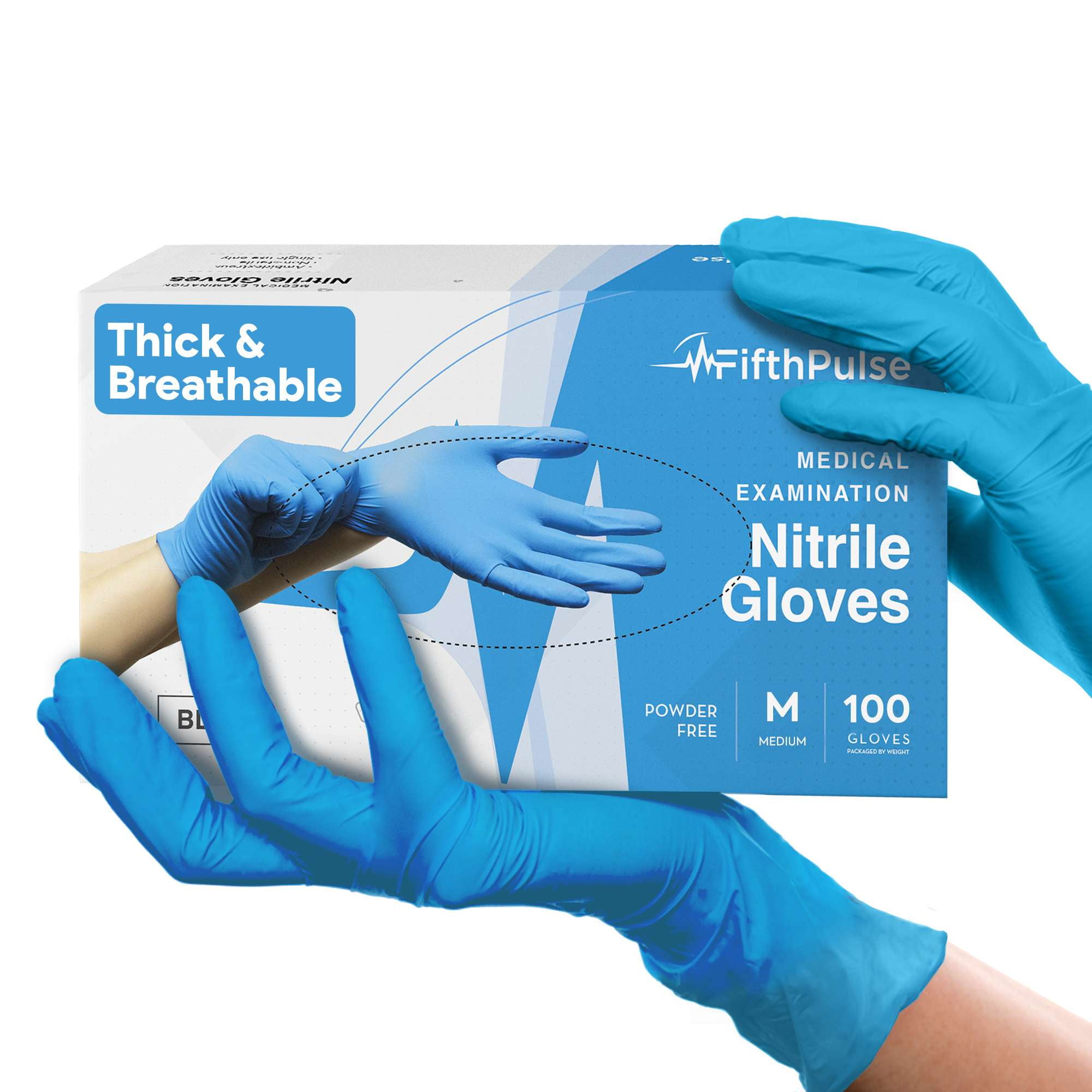 Fifth Pulse Disposable Nitrile Gloves M [100] Latex & Powder Free Gloves - Blue