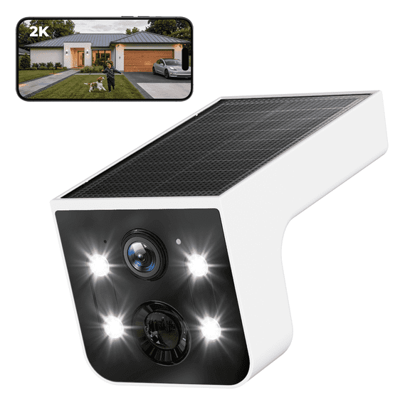 2K Solar Powered Camera, 2.4G WIFI Camera Outdoor Wireless, Motion Detection, Color Night Vision, Waterproof IP67, Easy Setup for Home & Business Monitoring