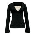 thumbnail image 4 of Fiaer,V Neck Lace Spliced Hoodies for Women,Womens Slim Fit Trendy Hooded Sweatshirts,Women's Solid Color Lightweight Drawstring Tops with Pockets Black M, 4 of 4