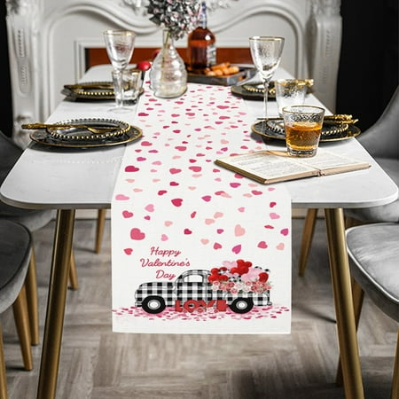 

Ycolew Valentines Day Truck Table Runners 13x70inch Hearts Tree Cotton Linens Table Cloth Dresser Scarves for Parties Wedding Coffee/Dinning Table Runner Love Home Decorations