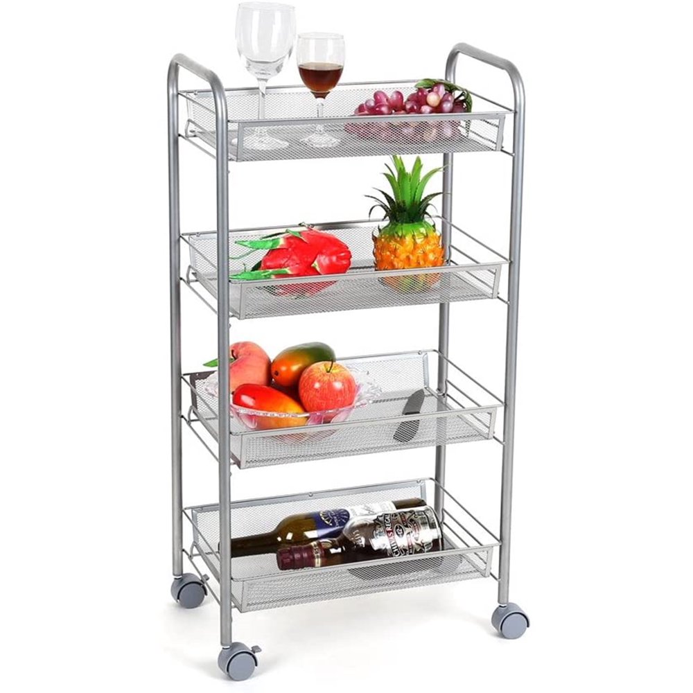 4Tier Rolling Cart, Rolling Utility Metal Organization Cart with