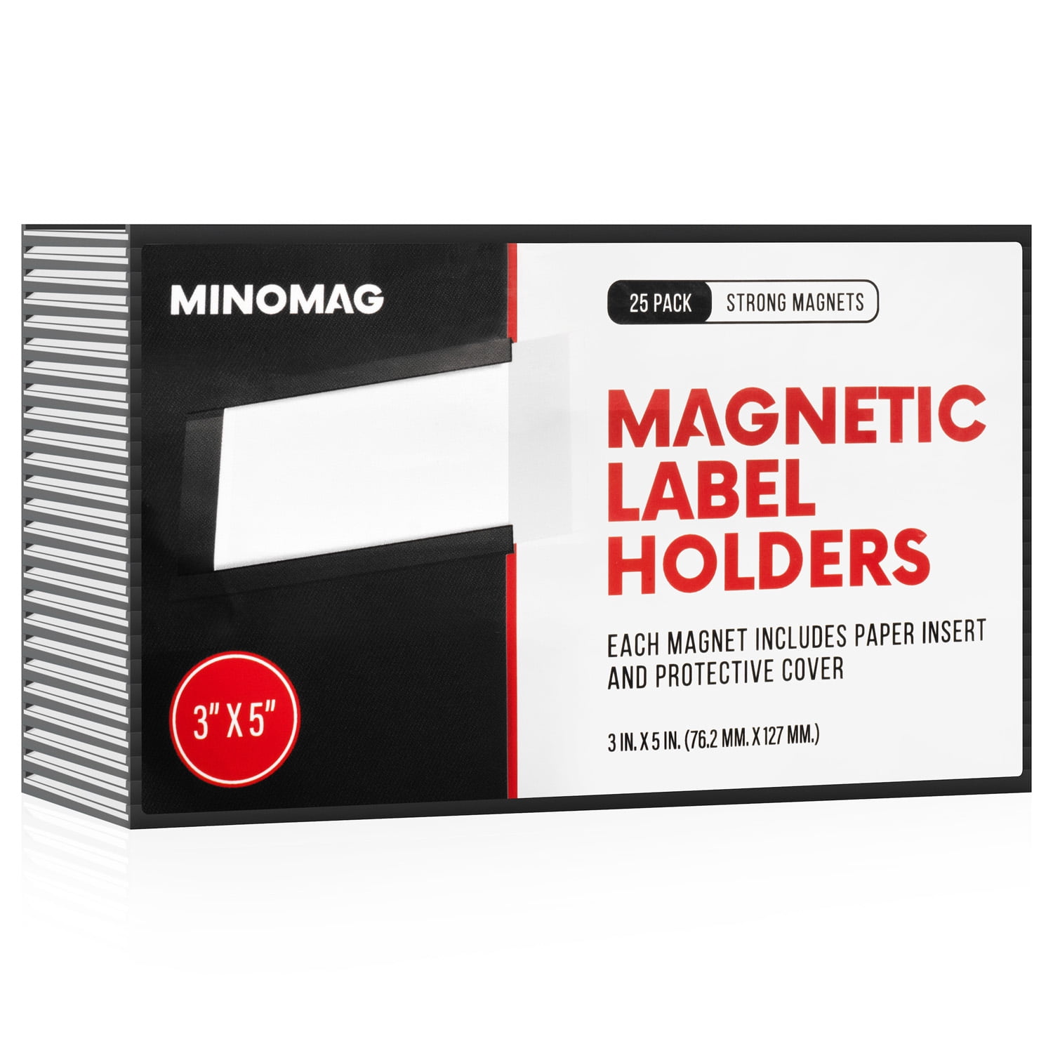 Minomag Magnetic Label Holders 3x5 Inches (25 Count) | C Channel Data Card Holders for Metal Shelves, Filing Cabinet, Toolbox