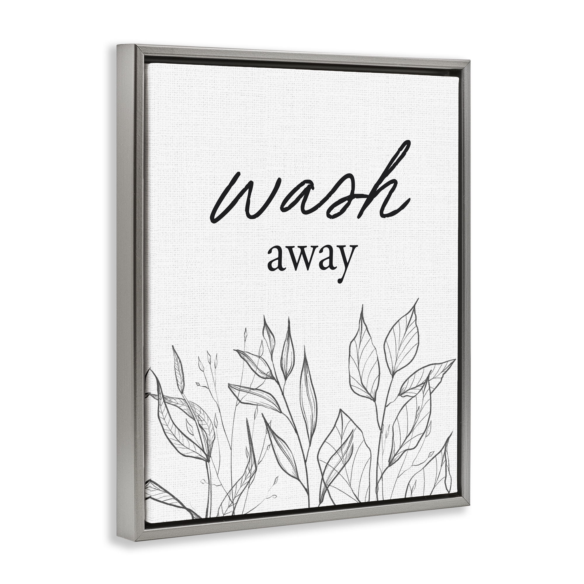 Minimalist Leaves Wash Away Gray Framed Floater Canvas Wall Art, design by Lettered and Lined