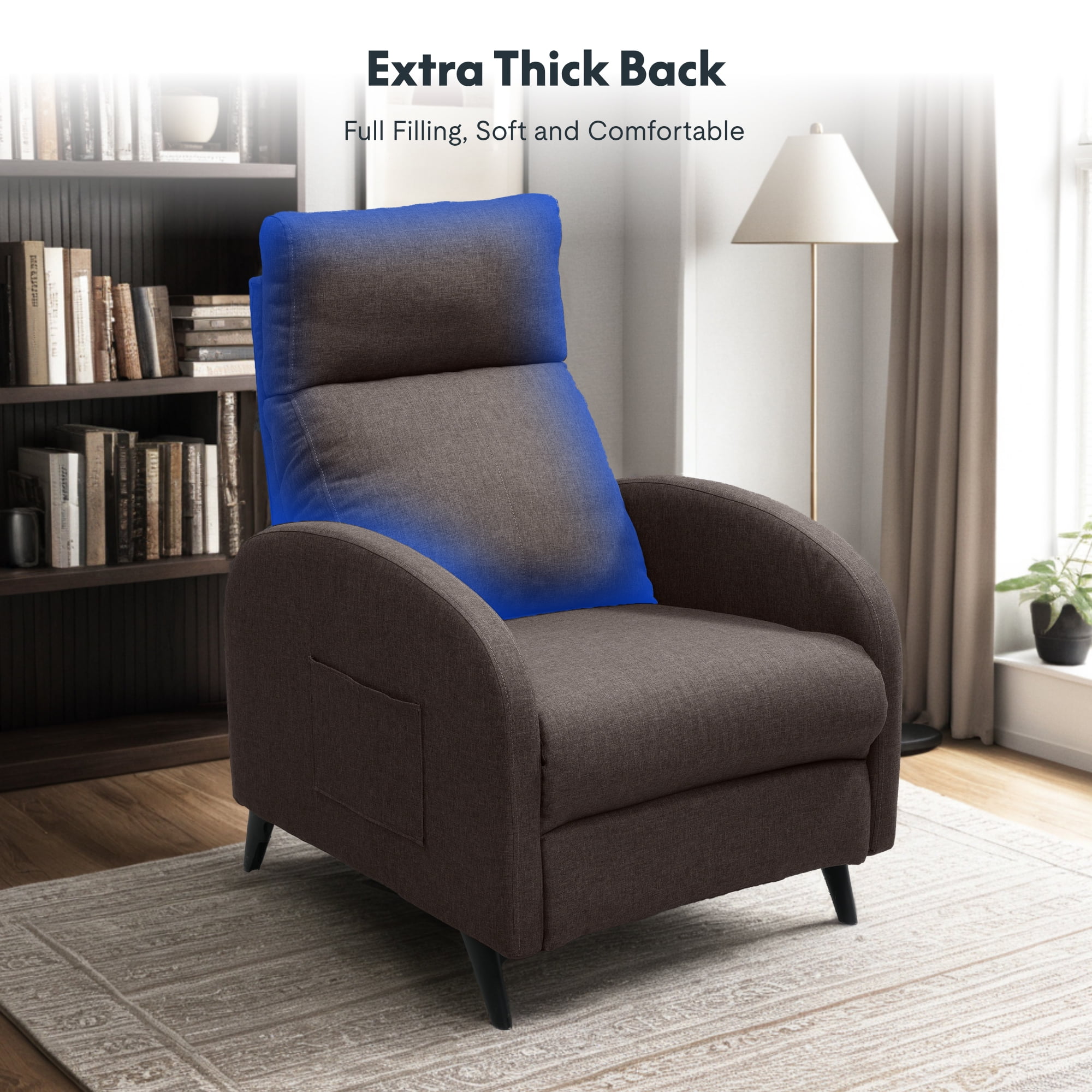 FitStand Recliner Chair Small Recliner Adjustable Reclining Chair Single Sofa with Padded Seat Backrest for Living Room Bedroom, Brown