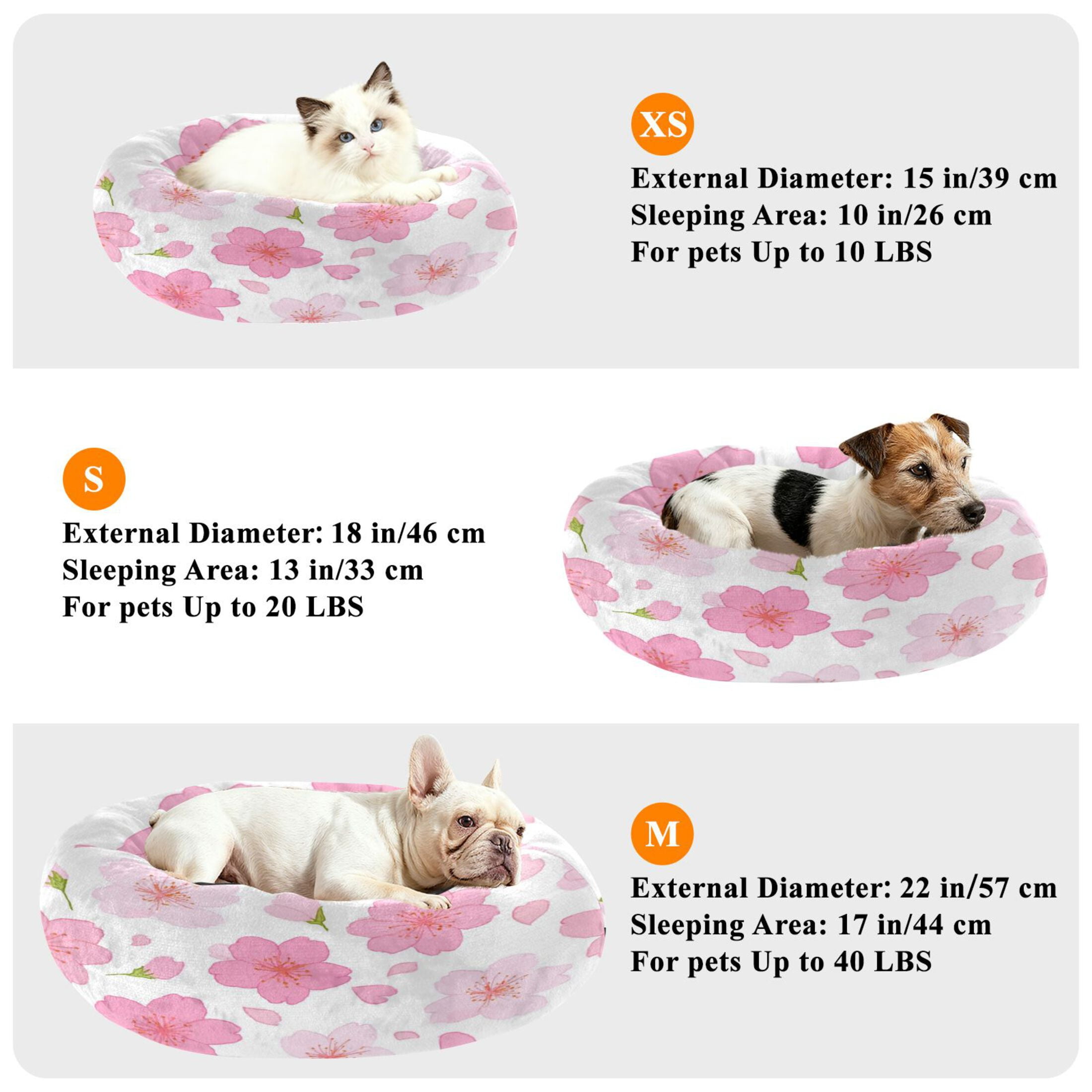 Iauyy Pet Couch Donut Cat Bed for Indoor Cats/Small Dogs Washable & Machine with Non-slip Bottom Calming Cat Furniture, Cherry Blossom Petals (M)