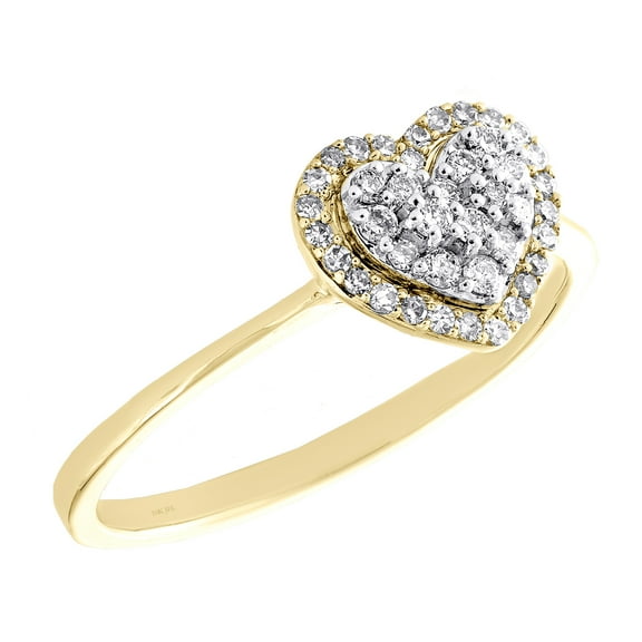 10K Yellow Gold Diamond Heart Halo Tiered Promise Love Right Hand Ring 0.25 Ct.