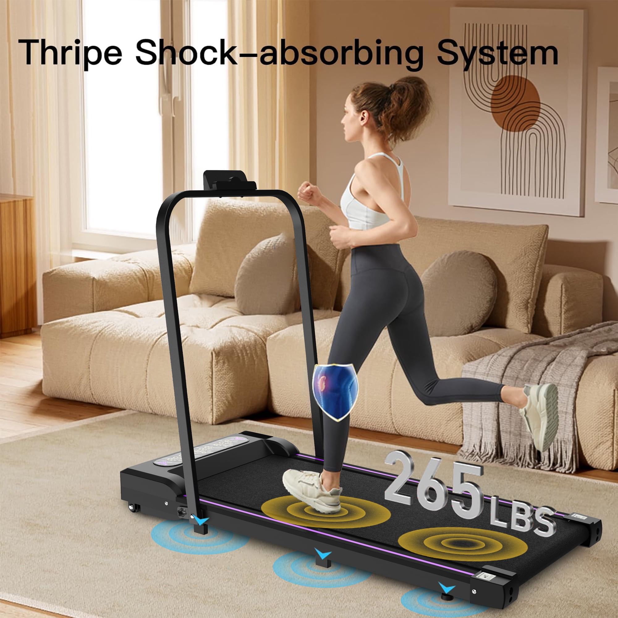 Jopath 2 in 1 Treadmill for Home,Portable Under Desk Treadmill with Handle Remote Control LED Display,Walking Jogging Machine for Home Office Use,Black