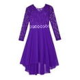 thumbnail image 5 of Eandarui Kids Lace Long Sleeve Flower Girl Dress High Low Hem Junior Bridesmaid Wedding Dresses Purple 6, 5 of 7