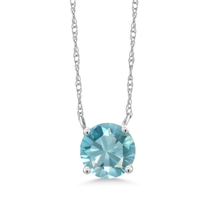 1.20 Ct Round Blue Zircon 18K White Gold Necklace