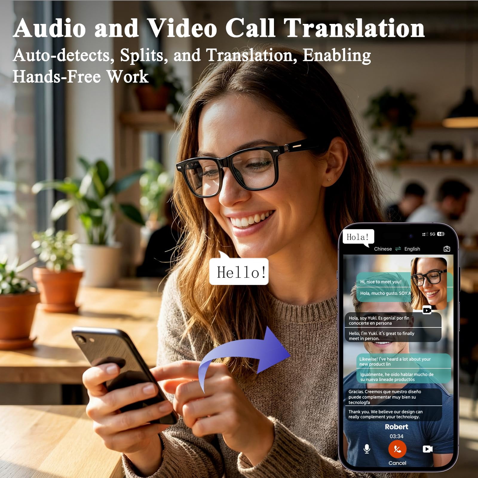 AI Smart Glasses for Men & Women with 164 Languages Translation, Photochromic Lenses Bluetooth Glasses for Sports Travel Driving Business