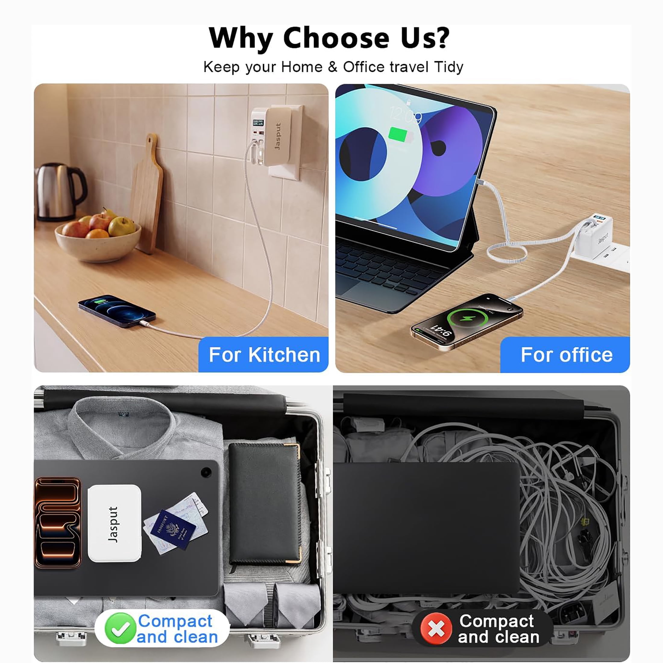 Jasput 67W Retractable Phone Wall Charger,4 in 1Wall Charger with Dual Cables &2 Ports&LED Display,PD 30W USB C Fast Charging Block for Phone 17 16 15 14 13 Pro Max,Galaxy 25 24, Tablet