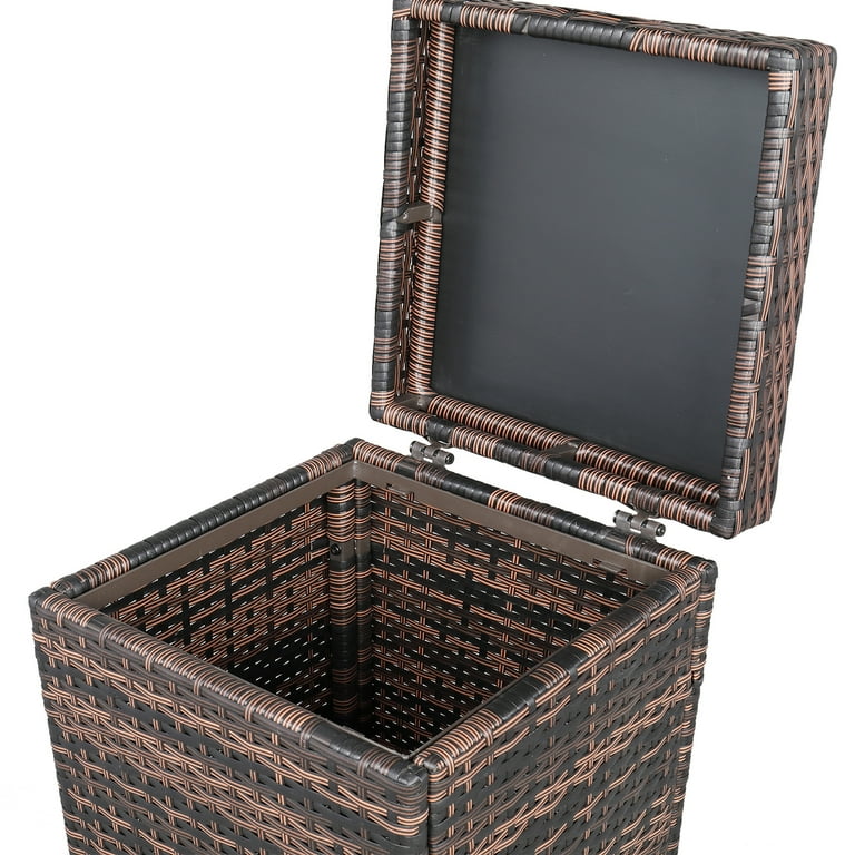 Hearth & Harbor 35 Gallon Outdoor Trash Can with Lid, Hideaway Wicker  Rattan Garbage Can, Brown 