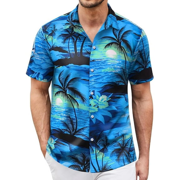 Hawaiian Shirt for Men Sleeves Printed Casual Button Down Summer Beach Dress Shirts