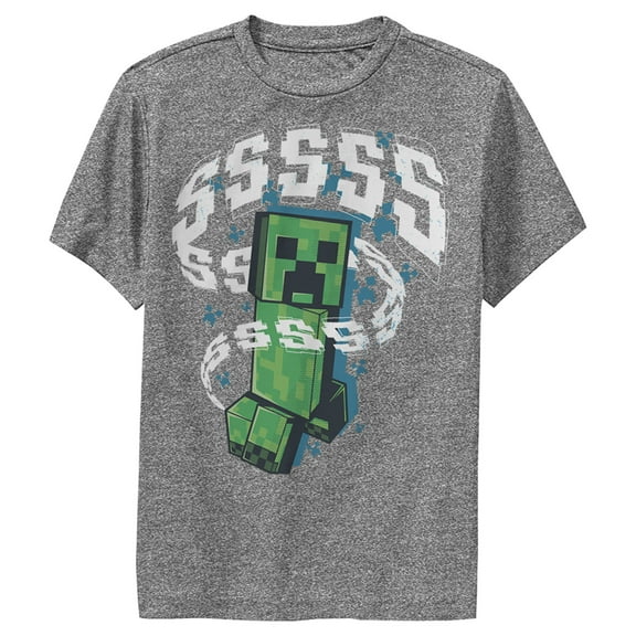 Boy's Minecraft SSSS Creeper  Performance Graphic Tee Charcoal Heather Large