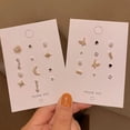 thumbnail image 2 of Conjunto de aretes pequeños con combinación de aguja de plata S925 y luna y semana, aretes exquisitos de temperamento moderno para mujer, 2 of 6