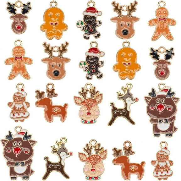 1 Box 40Pcs 10 Styles Enamel Christmas Charms Metal Holiday Charm Bulk Assorted Metal Alloy Xmas Snowman Gingerbread Man Biscuits Charm for Jewelry Making Charms Earring DIY Crafts Findings