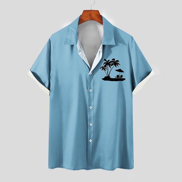 Mefallenssiah Mode Hommes Confortable Impression Manches Courtes Col Chemise Chemisier