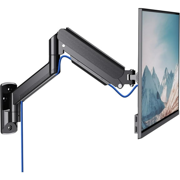 Computer Monitor Wall Mount for 17 to 32 Inch Screens, Single Monitors Mount Holds up to 22lbs, Fully Adjustable Gas Spring Wall Mount Monitor Arm, 75x75/100x100mm VESA Mount (GSWM001), Black