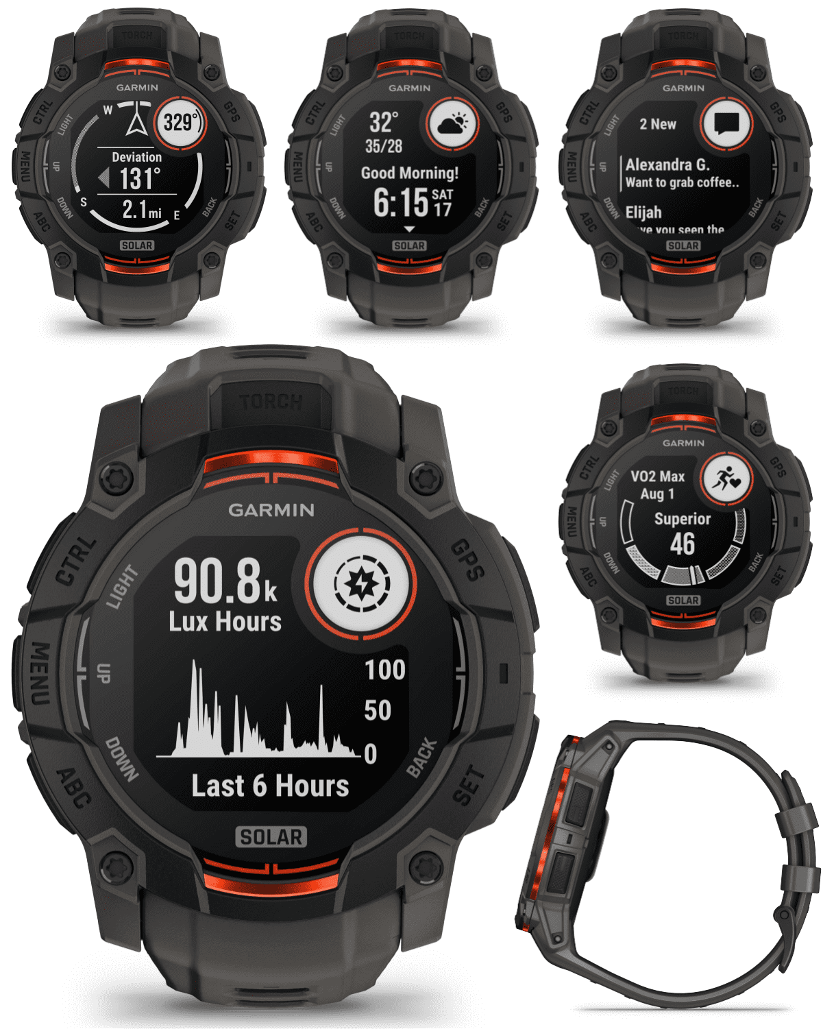 Garmin Instinct 3 Solar 50 mm, Rugged Outdoor GPS Smartwatch, Built-in Flashlight, Up to 28 Days of Battery Life, Black with Charcoal Band with Wearable4U Bundle