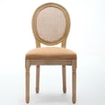 thumbnail image 2 of GAKMCIL Linen Fabric Upholstered Dining Chair, French Style Solid Wood Frame Antique Painting Rattan Back Dining Room Chair, Steel Spring Lining, Weight Capacity:300lb, Tan (Set of 2), 2 of 15