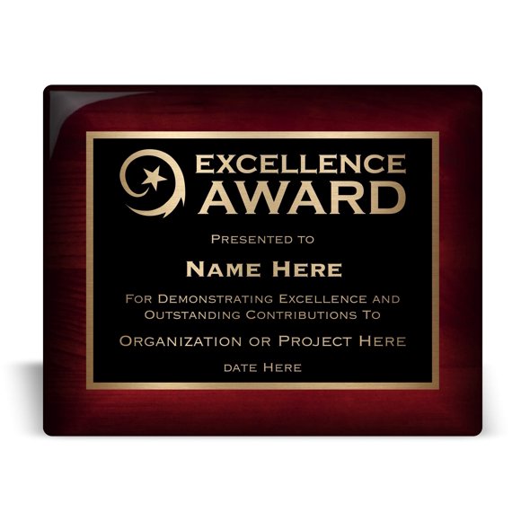 Excellence Award 10x8, Personalized Plaque for Business or Personal, Executive Series Mahogany Piano Wood Board - Customize Now!