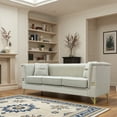 thumbnail image 4 of LiviNest Modern Velvet 3 Seater Sofa: Chesterfield Style Upholstered Couch with Golden Details - 82.67 Inch Wide Living Room Furniture for Hotel Lobby & Luxury Rentals with 2 Decorative Pillows, 4 of 6