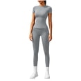 thumbnail image 5 of Aofany Workout Sets for Women 2 Piece Tracksuit Set Athletic Yoga Outfits Stretchy Yoga Workout Set Comfortable Gym Leggings And Short Sleeve Top Set, 5 of 6