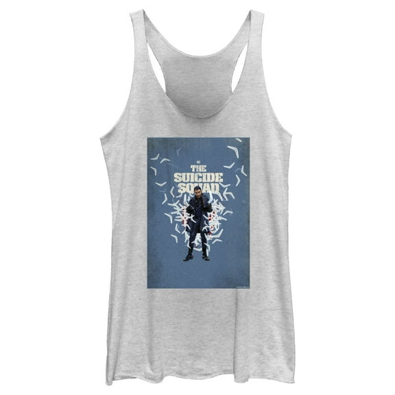 Women's The Suicide Squad Captain Boomerang Poster  Racerback Tank Top White Heather 2X Large