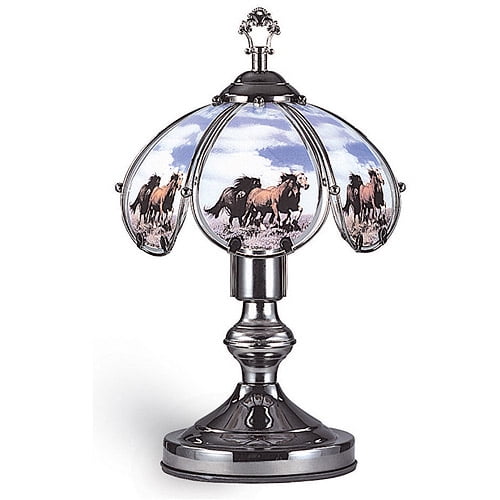 OK Lighting 14.25" Black Chrome Touch Lamp With Horse Theme Walmart