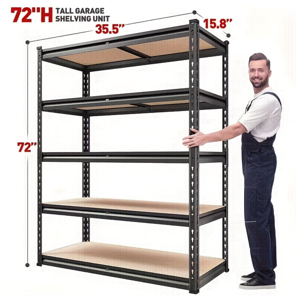 5-Tier Extra Wide Heavy Duty Metal Shelving 3000LB - 60"W Adjustable Rack 600LB/Shelf for Garage Warehouse Basement